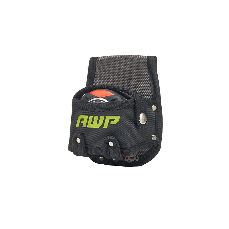 AWP Tape Measure Pouch | Heavy-Duty Polyester Tape Measure Holder with Steel Belt Clip, Black, 6" H x 3" D x 4.5" W