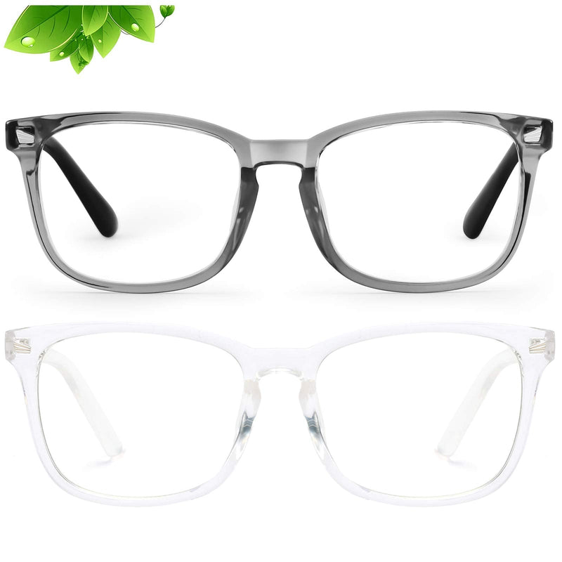 KUGUAOK 2 Pack Kids Blue Light Blocking Glasses, Boys Girls Computer Gaming TV Glasses, Lightweight Eyeglasses Frame (Age 4 to 12) 2-pack Clear+clear Gray