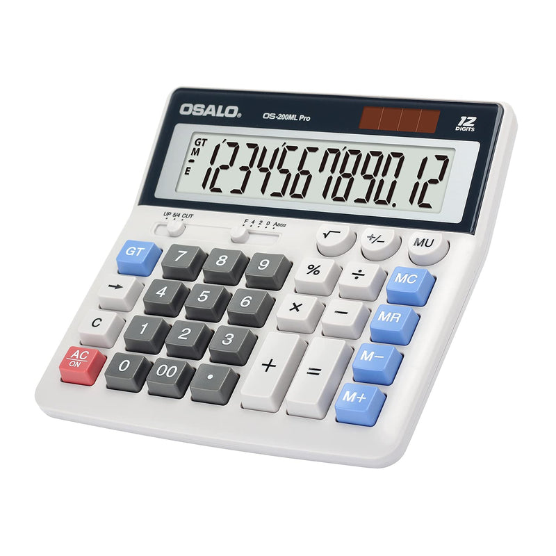 Calculator Extra Large Display Solar Big Buttons 12 Digits Desktop Calculator with Round-up, Memory Function (OS-200ML)