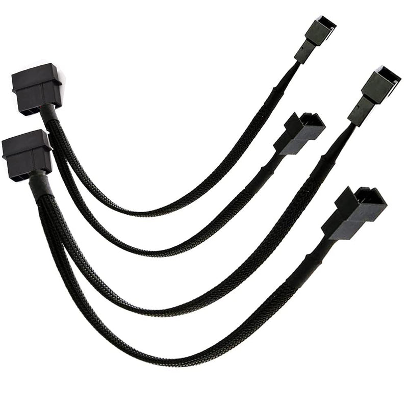 FBHDZVV 2Pcs 4 Pin PWM Fan Splitter Adapter Cable, 4pin MOL-ex Fan Splitter Cable Extension Power Cable 1 to 2 12v Black Sleeved Braided Computer PC Case Cooler Fan Power Splitter Adapter Cable molex 1 to 2