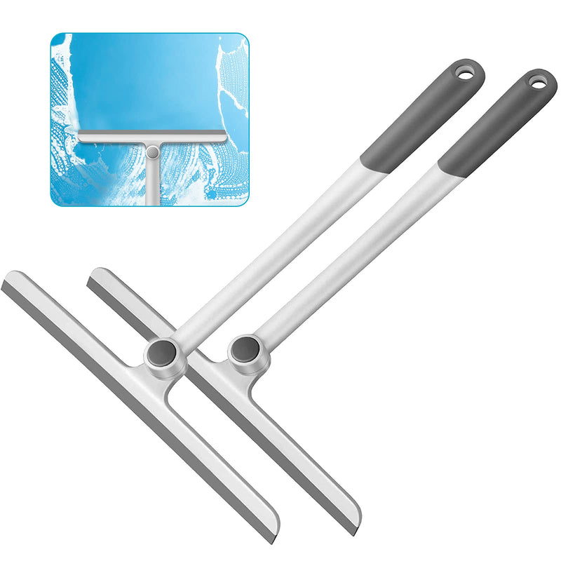 Shower Squeegee for Shower Doors, Shower Squeegee for Glass Doors, Bathroom, Mirrors, Windows Cars and Tile Walls, Silicone Handle Shower Squeegee 12 Inch （Grey,2 Pack） Gray+gray