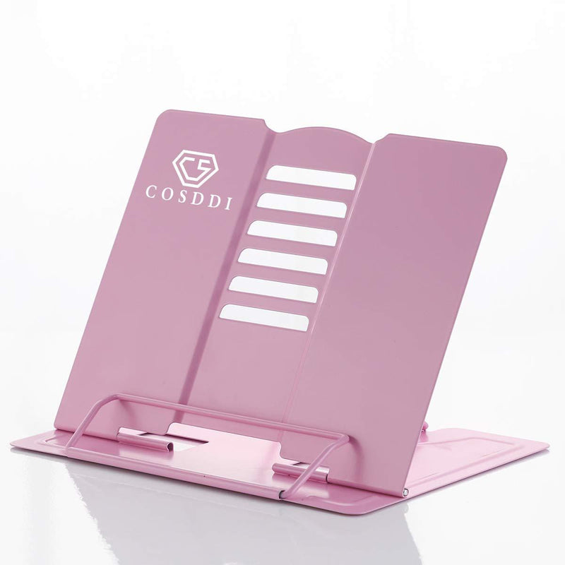 CS COSDDI Book Stand Holder - Portable Metal Desktop Adjustable Foldable Cookbook Holder,Recipe Book Holder,Textbook Stand，Music Stand，Book Stands & Holders for Reading Pink