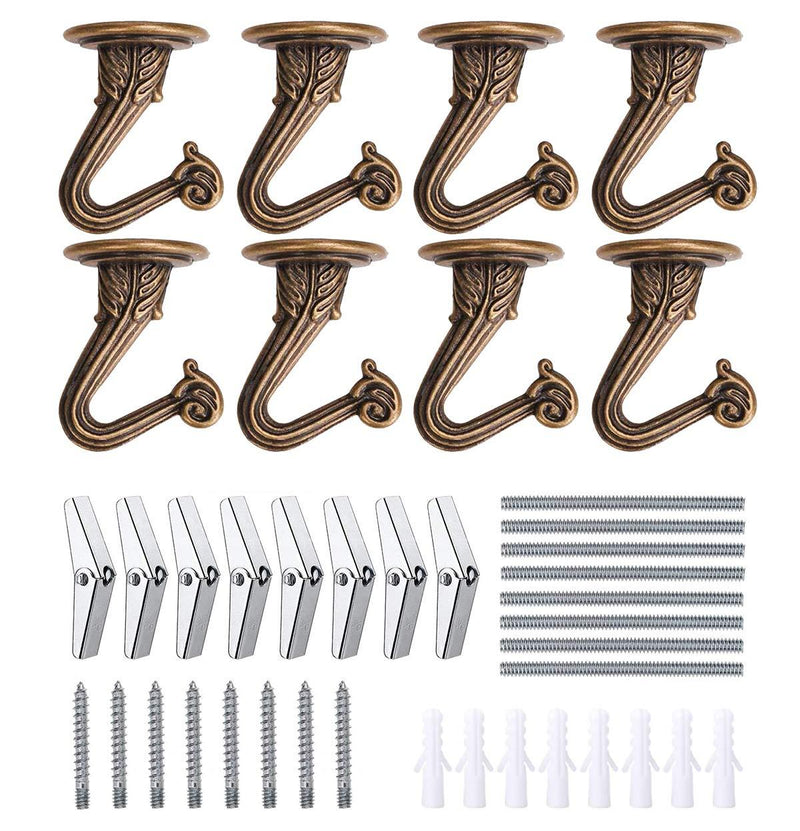 OBSTKUCHEN 8 Sets Swag Ceiling Hooks Heavy Duty Swag Hook with Hardware for Hanging Plants Ceiling Installation Cavity Wall Fixing (Antique Brass) Antique Brass