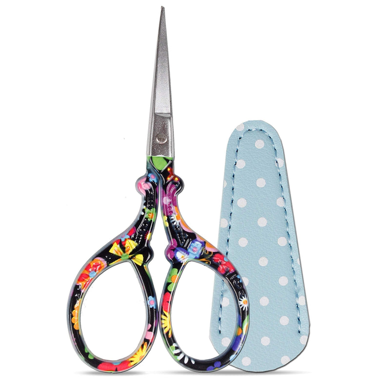 Hisuper Sewing scissors sharp scissors Embroidery Scissors Crafting Threading Scissors with Leather Scissors Cover for Needlework Craft Art Work Manual Sewing Handicraft DIY Tool 3.6 inch Black Flower