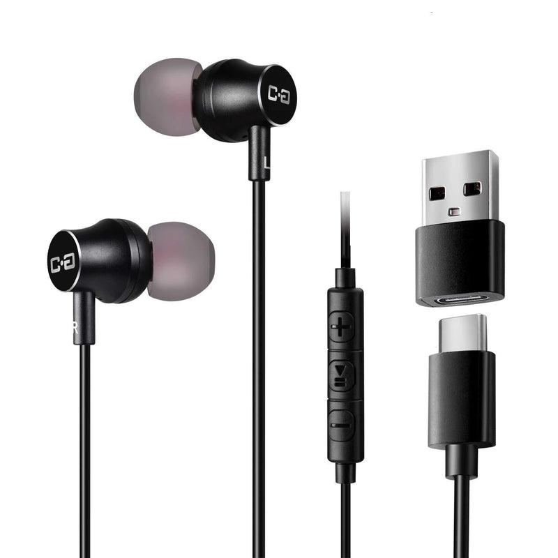 USB C Earbuds Headphones with Mic & Type-C Plug, HiFi Earphones Deep Bass, Compatible with Most Type C Mobile Devices, with USB C to USB Adapter for Computers, CGS-W1A