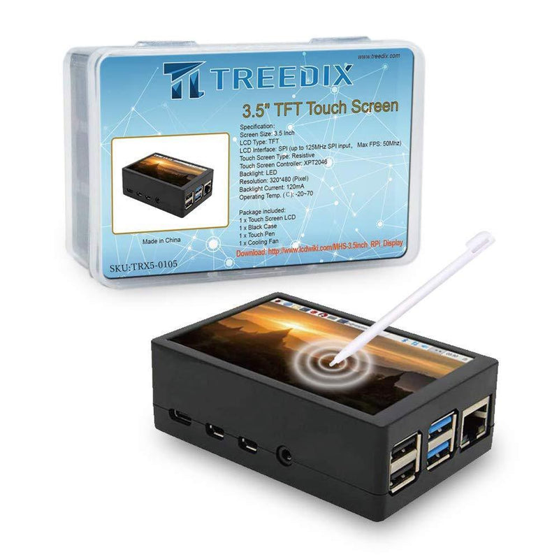 Treedix 3.5inch TFT Touch Screen Module 50Hz 320x480 Resolution LCD Display with Touch Pen ABS Case and Cooling Fan Compatible with Raspberry 4B Pi4