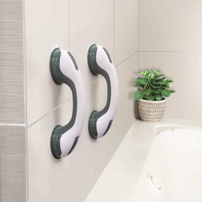 NLAAHCE Shower Handle - 12” 2-Grab Bars for Bathroom, Ultra Grip Dual Locking Safety Suction Cups, Shower Handles for Elderly – Seniors, Disabled, Handicap, Elderly Assistance Product, 2-Count/Pack 12 Inch (Pack of 2)