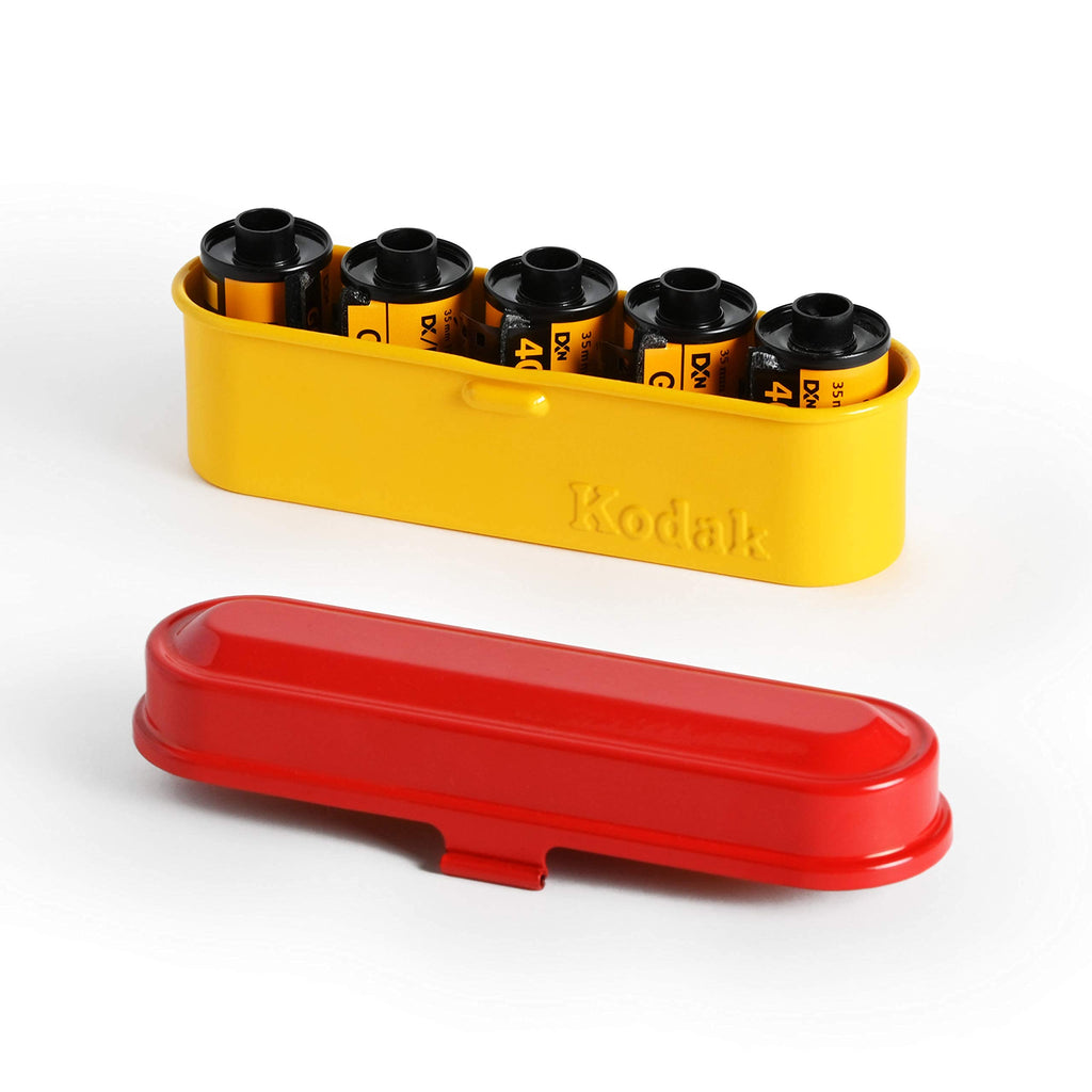 KODAK Film Case - for 5 Rolls of 35mm Films - Compact, Retro Steel Case to Sort and Safeguard Film Rolls (Red Top/Yellow Body)