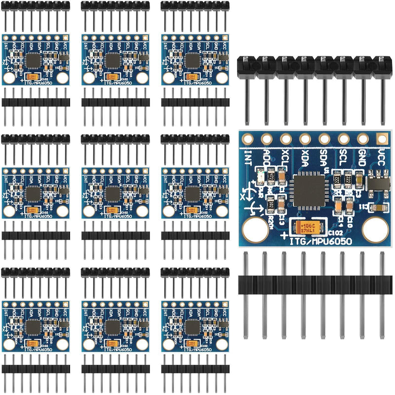 10 Pieces GY-521 MPU-6050 MPU6050 Module, 3 Axis Accelerometer 6 DOF Gyroscope Sensor Module Kit 16 Bit AD Converter Data Output IIC 3-5v Compatible with Arduino