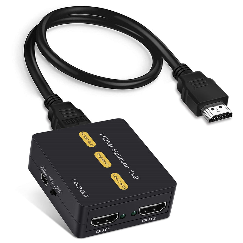 NEWCARE HDMI Splitter 1 in 2 Out, 4K@60Hz 1x2 HDMI Splitter for Dual Monitors Duplicate/Mirror Only, HDMI2.0b Splitter 1 to 2 Amplifier, Support Auto Scaling, HDCP2.2, YUV 4:4:4, HDR, with HDMI Cable