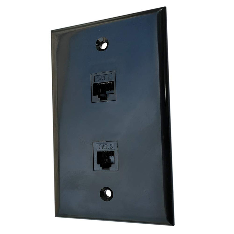 BOPLAT Ethernet Phone Jack Wall Plate Black -Single Gang CAT6 RJ45 and RJ11 CAT3 Telephone Cover Plate for CAT7/CAT6/CAT5e Ethernet Cable and Phone Line