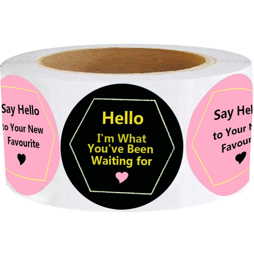 2" Round Black Hello, I'm What You've Been Waiting for Stickers,Say Hello to Your New Favourite Stickers - Pink Business Thank You Stickers, Shipping Stickers 500 Total Labels