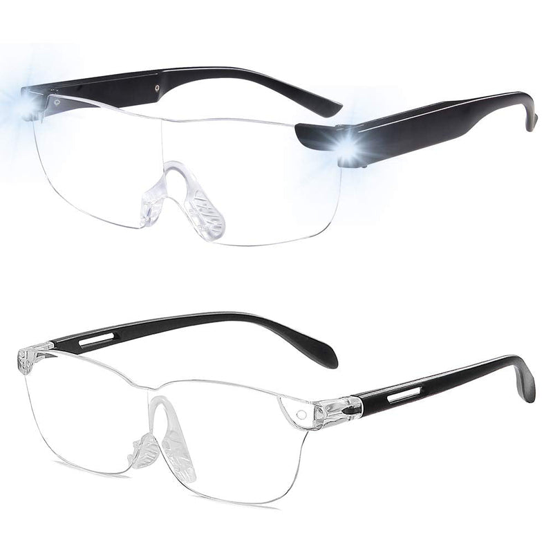 OuShiun Magnifying Glass with Light for Close Work 160% Lighted Magnifying Eyeglasses Rechargeable Led Lights for Readers Women Men Reading Small Prints Labels Hobbies (Black, 1.6X 2pack)