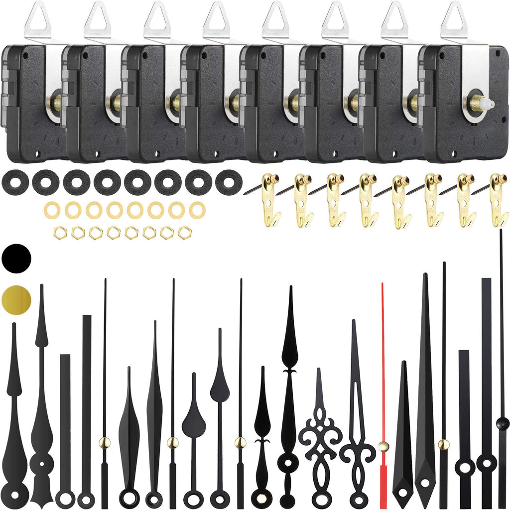 8 Pieces Long Shaft Clock Movement Mechanism Quartz Clock Movement with 8 Different Pairs of DIY Clock Hands Clock Repair Parts Replacement for Clock Repair Replacement