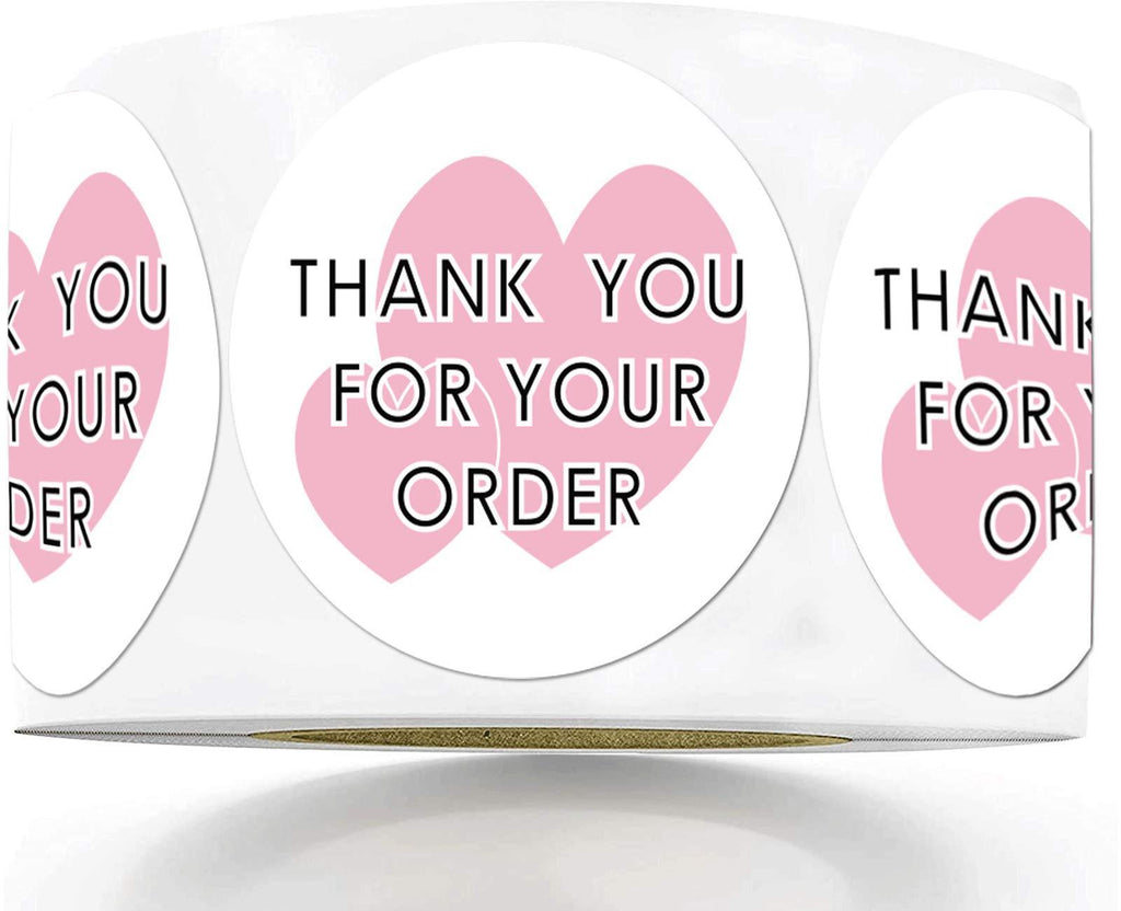 Thank You for Your Order Stickers Labels with Pink Heart 2 Inch - Thank You for Your Business Labels for Bakeries, Handmade Goods 500 Small Business Thank You Labels Stickers Per Roll (Pink, 2 inch)