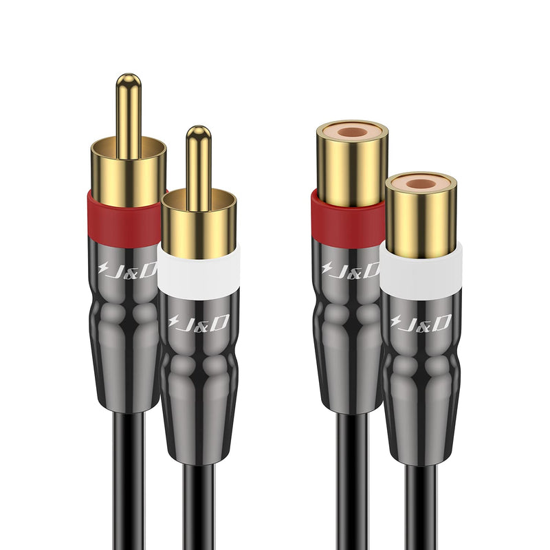 J&D 2 RCA Extension Cable Male to Female, Copper Shell Gold-Plated 2RCA Male to 2RCA Female Cable Stereo Audio Extender Cord Adapter, 6 Feet