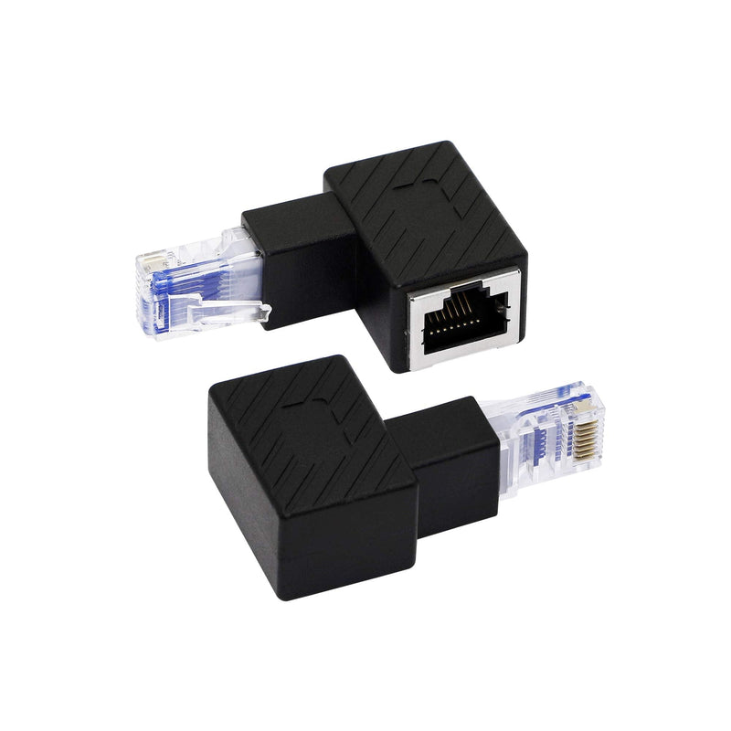 RIIEYOCA Down Angle Ethernet Adapter, 90 Degree RJ45 Male to Female Extension Cat6 LAN Network Connector for Computers, Laptops, Routers(2-Pack) Black(D)