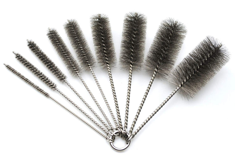 Pipe Cleaning Brush Set Stainless Steel Bristles, Stainless Steel Pipe Brush Steel Bottle Brush 9 Piece Variety Pack For Auto Parts, Bottles, Guns, Tubes, Etc.