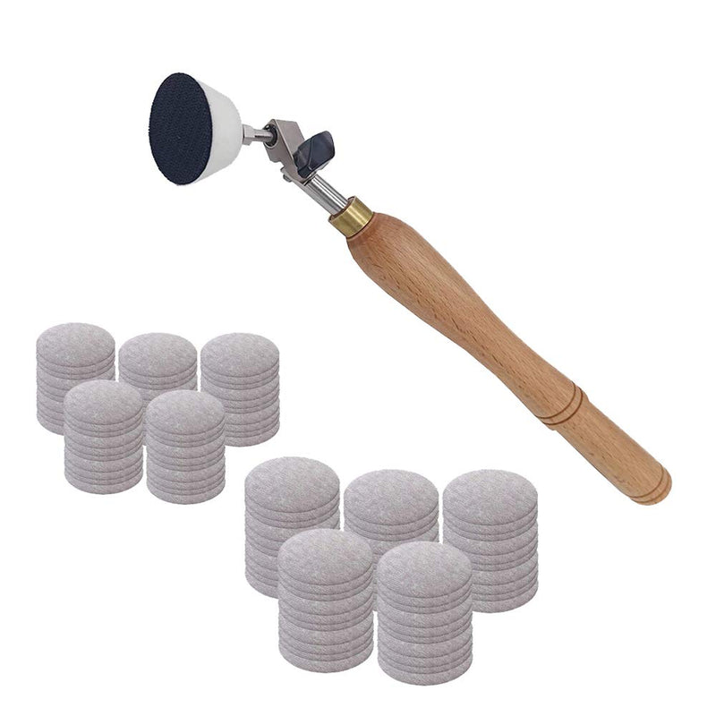Bowl Sander, Sanding Tool for Woodworking, With 2 Inch and 3inch Hook and Loop Sanding PU Pad and 11.8 Inch Long Hardwood Handle, Total 100 Pcs Sandpaper Discs in Grits 80/120/150/180/240