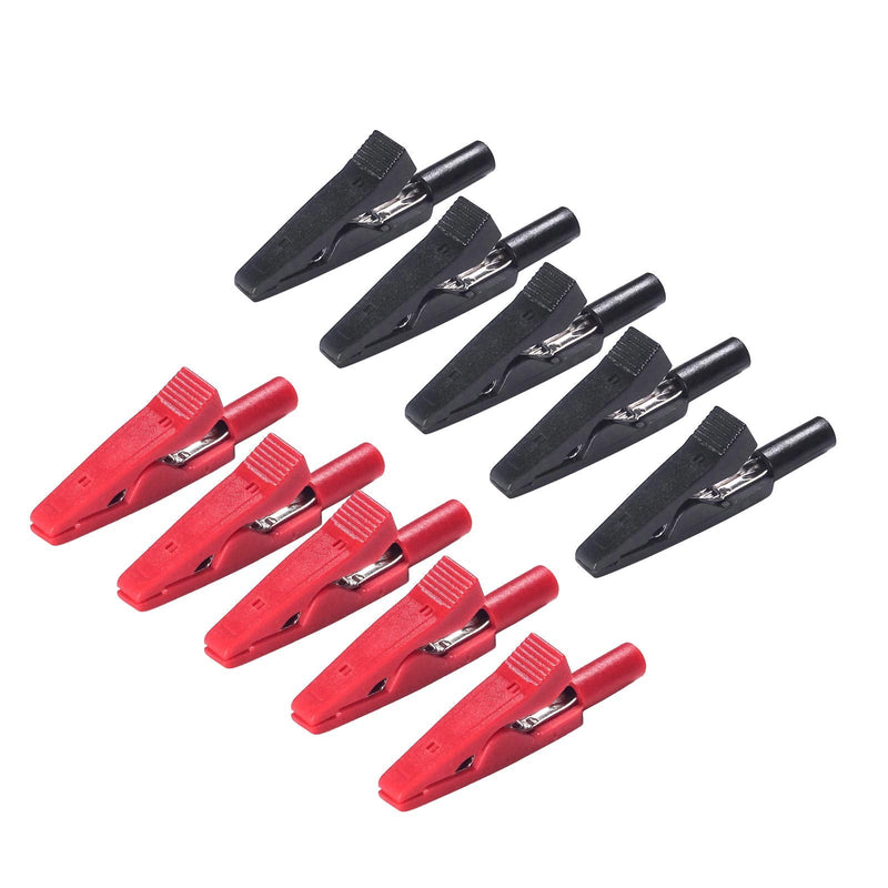 Peakelect can Connect 2mm Banana Jack Test Probe & 2mm Banana Plug 10pcs Full Insulated Safety Mini Test Alligator Clips Crocodile Clamps Jaws for Electrical Laboratory Measuring red Black