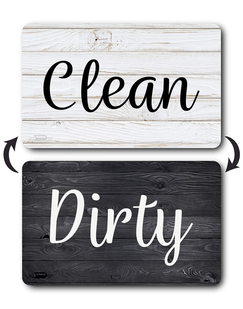 Black and White Wood Clean Dirty Dishwasher Magnet, Reversible Dish Washer Sign, Double Sided Strong Kitchen Flip Indicator, Bonus Universal Magnetic Plate, Neutral Rustic White and Black Magnet Black & White