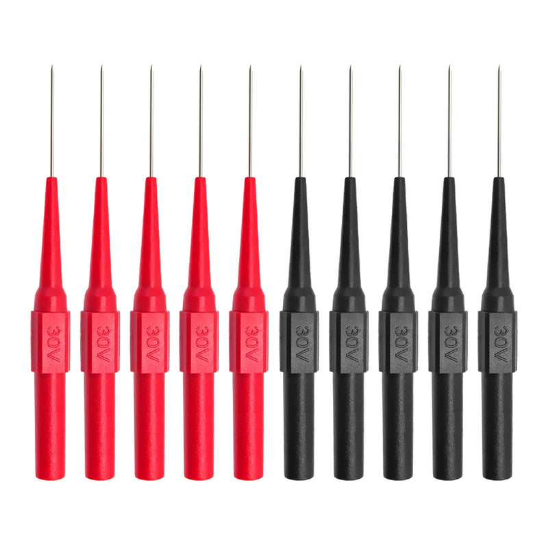 Peakelect 10PCS Insulated Wire Piercing Probe Automotive Back Probe Non-Destructive Multimeter Puncture Test Probe 0.7mm Needle Pin with 4mm Banana Socket, Red Black