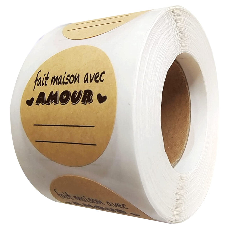 French Homemade with Love Stickers 1.5 Inch Fait Maison avec des autocollants d'amour - 500 Adhesive Round Thank You Labels Merci Stickers for Business Packages Envelope Seals (1.5 Craft, 1.5 inch) 1.5 Craft