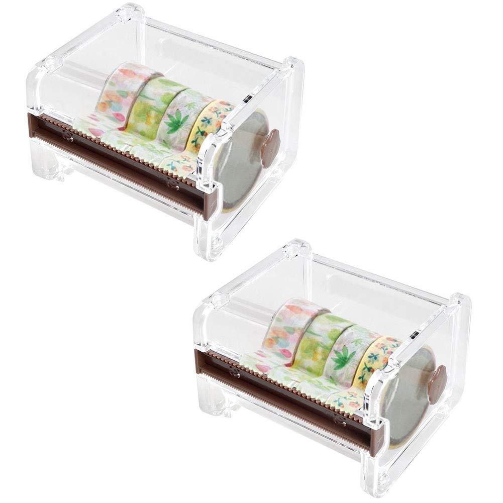 2X JforSJizT Washi Tape Dispenser Cutter,Roll Tape Holder Organizer,Masking Tape Desktop Tape DIY Sticker Roll Tape Cutter Holder Storage,Washi Tape Box Case Brown