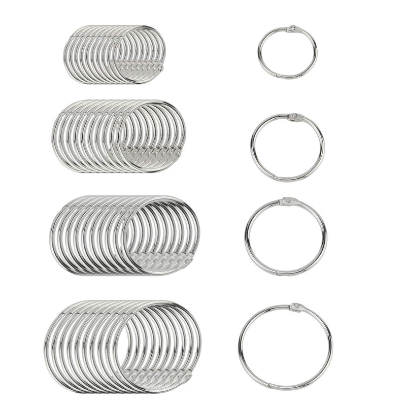 Suneration Loose Leaf Binder Rings, Book Rings, Assorted Sizes (Inner Diameter 1, 1.22, 1.5, 2 inch) Metal Rings, for School, Office, or Home, Silver