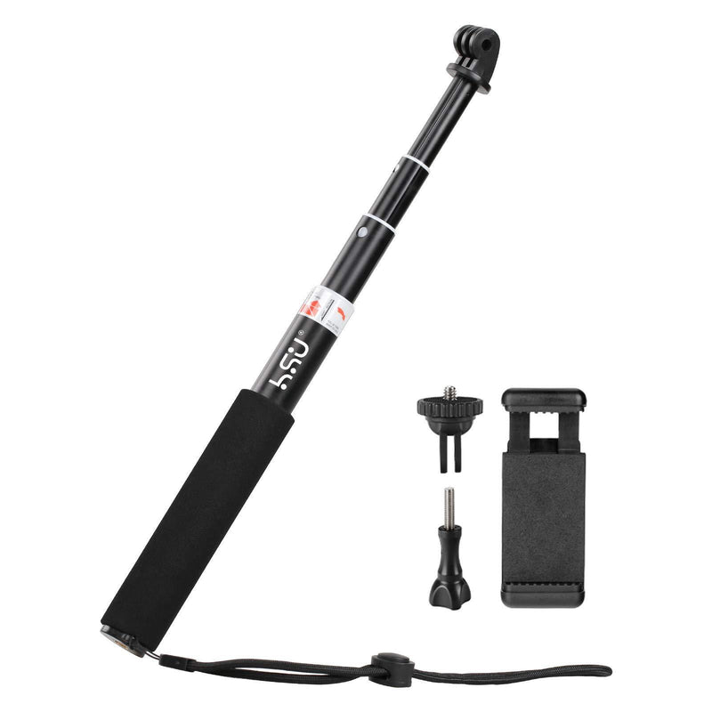 HSU Extendable Selfie Stick，Waterproof Hand Grip for GoPro Hero 9/8/7/6/5/4, Handheld Monopod Compatible with Cell Phones, AKASO Campark and Other Action Cameras Selfie Stick 7.9"to 22.6"