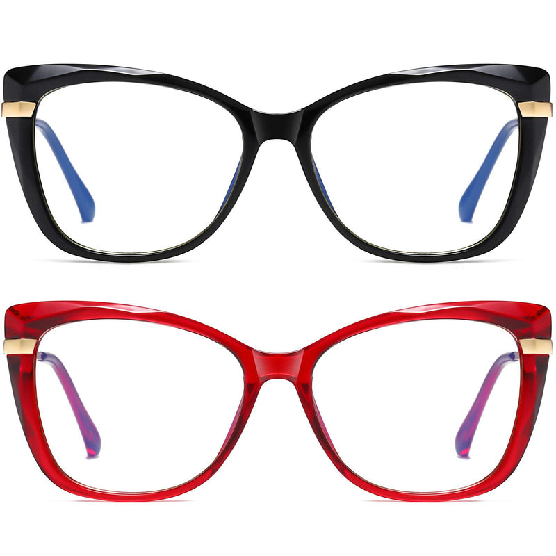 Fashion Computer Blue Light Blocking Glasses for Women Spring Hinge TR90 Cateye Glasses Frame Anti UV Clear Lens Black+red
