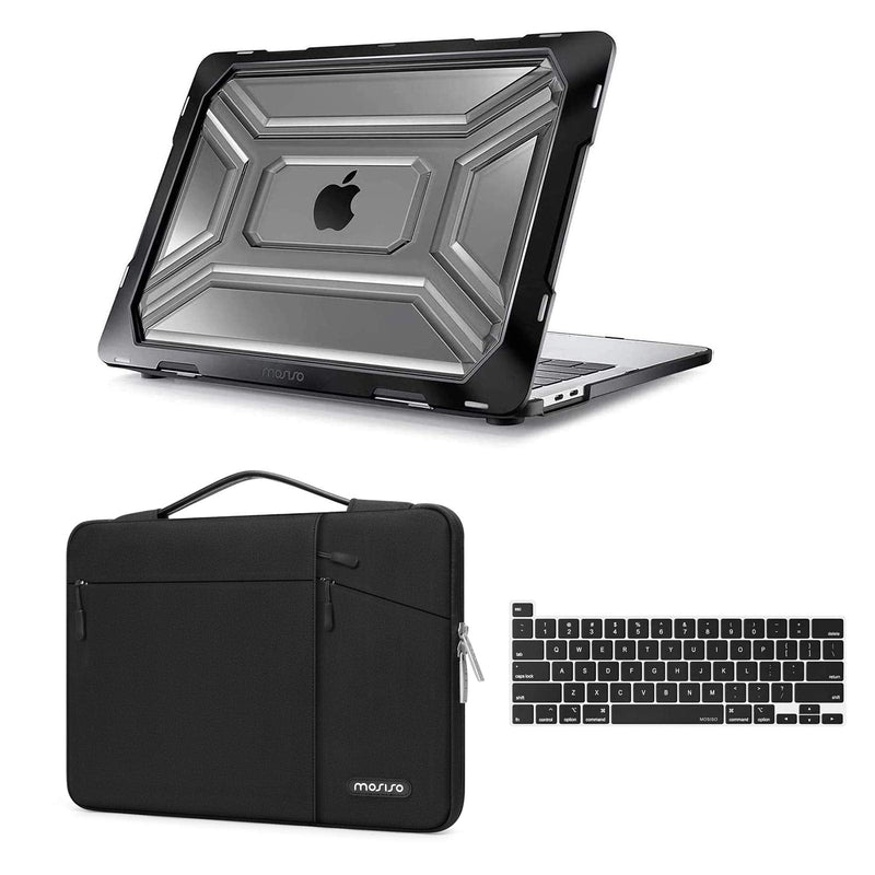 MOSISO Compatible with MacBook Pro 13 inch Case 2020 Release A2338 M1 A2289 A2251 with Touch Bar, Plastic Hard Shell Case with TPU Bumper & Carrying Sleeve Bag & Keyboard Cover Skin, Black