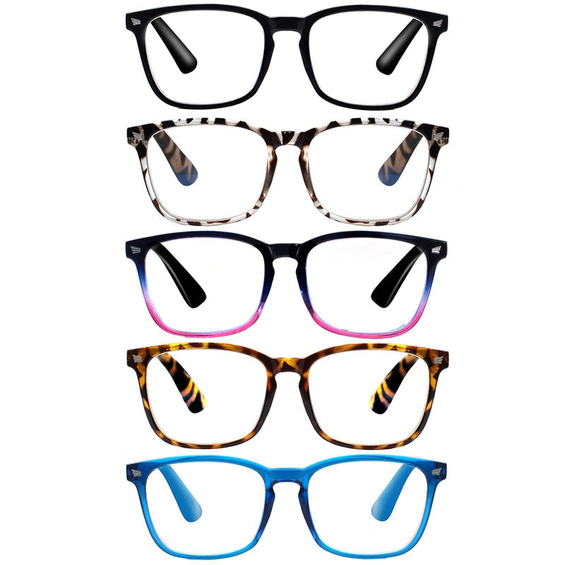 SIGVAN 5-Pack Reading Glasses Blue Light Blocking,Anti UV Ray Fashion Square Frame Eyeglasses Women Men Computer Readers 5 Mix 3.5 x