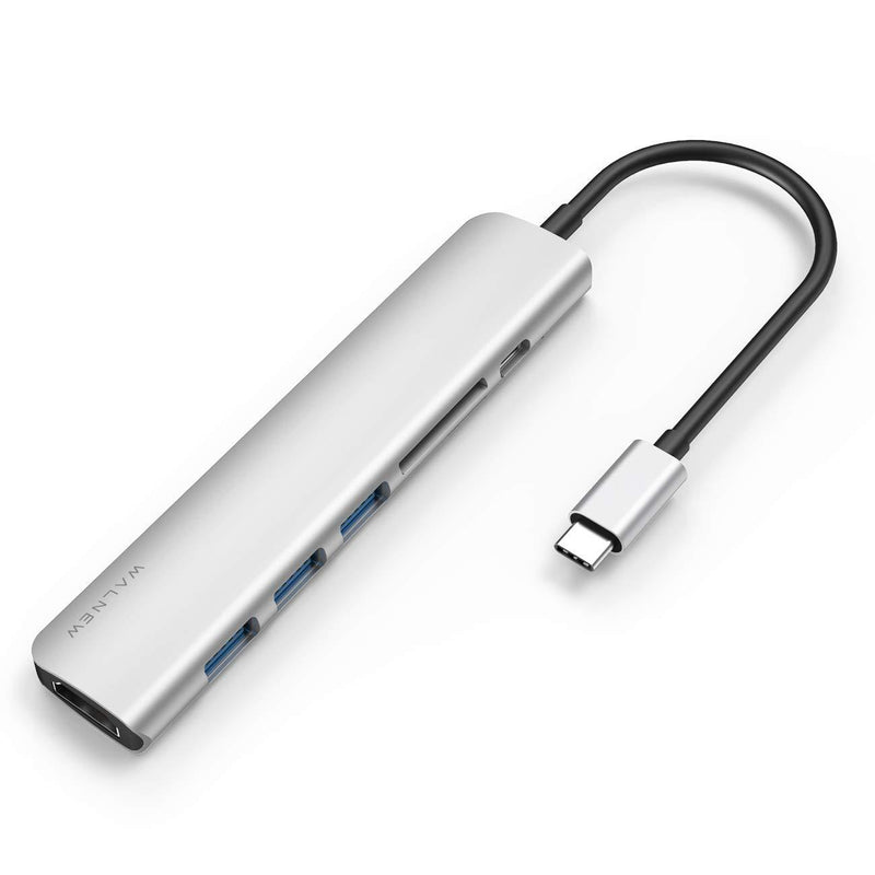 WALNEW USB C Hub, MacBook Pro USB C Adapter, 7-in-1 Type C Hub with 4K USB-C to HDMI, 3 USB 3.0 Ports, SD/TF Card Reader, 100W PD Dock for iPad Pro/ MacBook Pro/Air(Thunderbolt 3)/ Type C Devices Silver