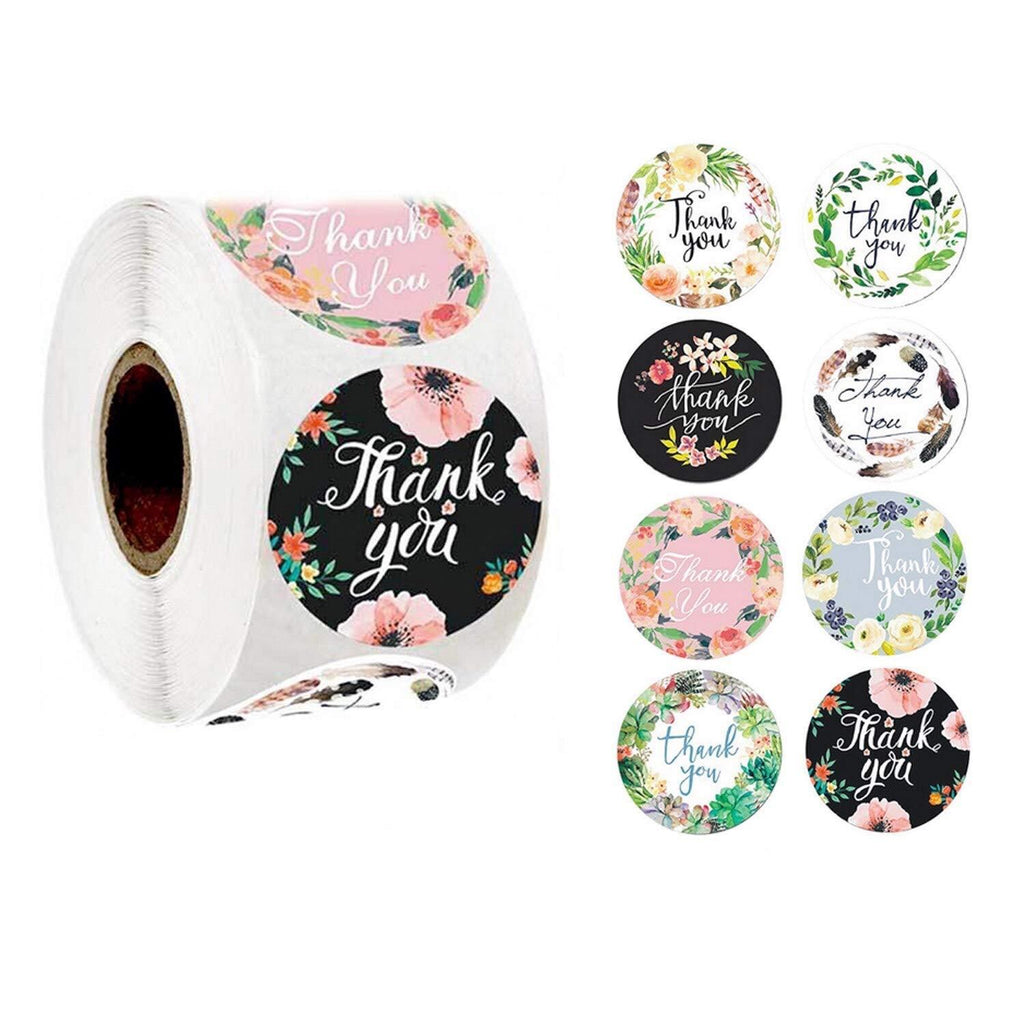 Thank You Stickers 1'' Circle Labels Letters Roll Handicraft Decoration Thank You Sealing Sticker Envelope Wedding Baby Shower Party Favor Guests Friends(Plant Flowers)