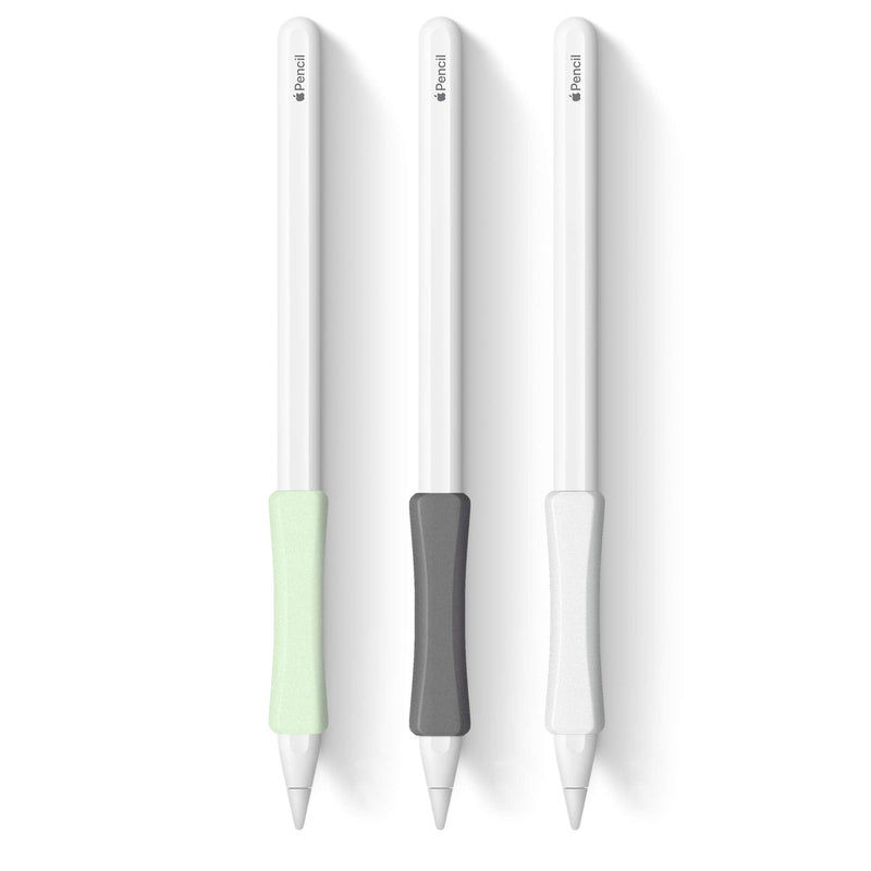 3 Pack iPencil Grips Case Cover Silicone Sleeve Holder Compatible with Apple Pencil 2nd Generation, iPad Pro 11 12.9 inch 2018 (White, Grey, Green) White, Grey, Green