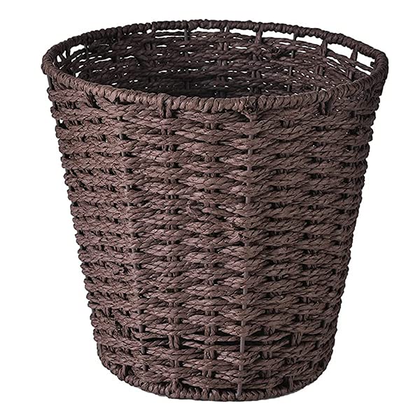 Round Wicker Waste Paper Bin and Basket, Rubbish Basket for Bedroom, Bathroom, Offices or Home (Brown) Brown