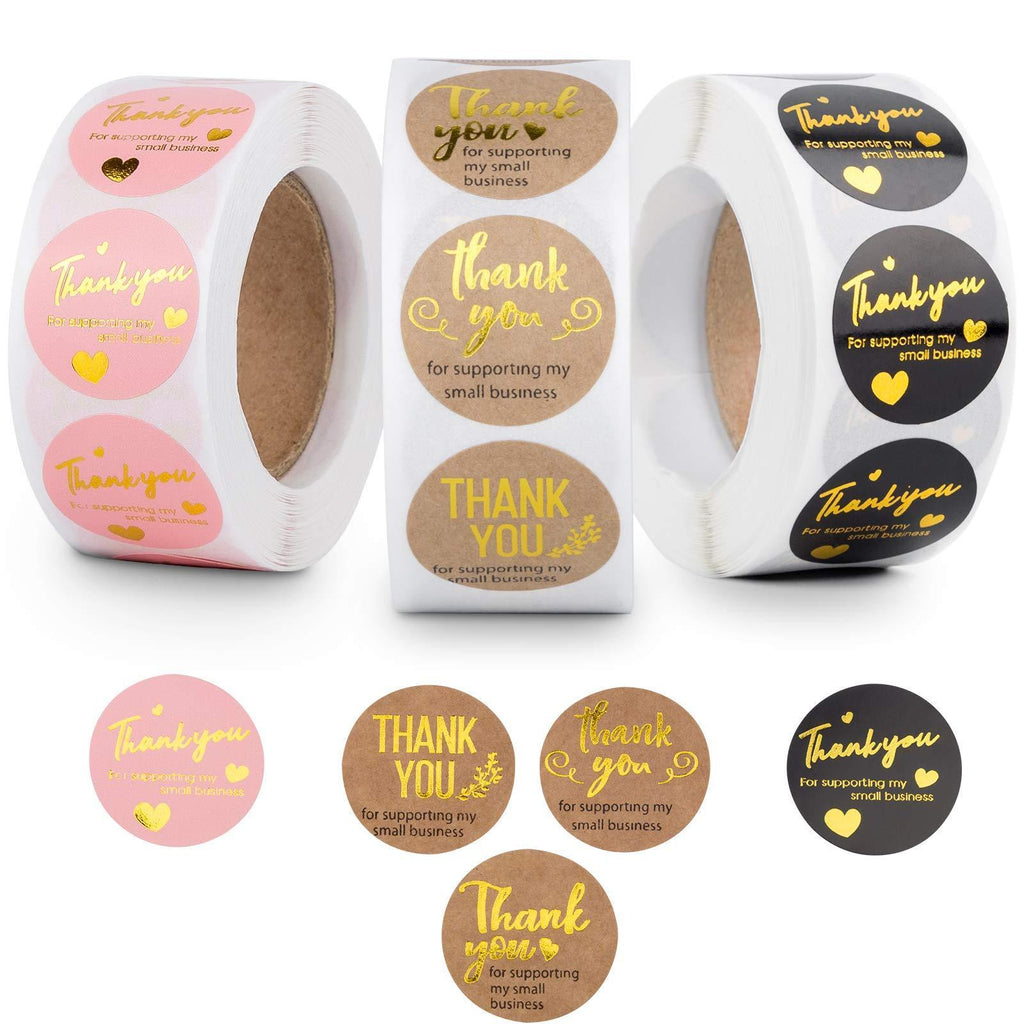 Chielor 1 Inch Thank You for Supporting My Small Business Sticker Labels, Round Kraft Stickers for Birthday, Greeting Cards, Flower Bouquets, Gift Wraps, Tags, Mailers Bag (Pink&Black&Brown) Pink&black&brown