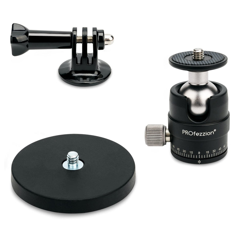 Magnetic Mount Base Kit with Mini Ball Head for GoPro Hero Camera, DJI Osmo Action Camera, AKASO Action Camera, Insta360 Action Camera, Blink Camera, Wyze Cam Pan & More Devices with a 1/4"-20 Thread