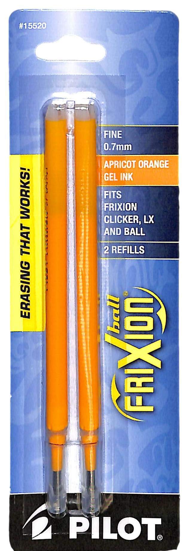 PILOT FriXion Gel Ink Refills For Clicker, LX & Ball Pens, Fine Point (0.7mm), Apricot Orange Ink, 2-Pack (15520)