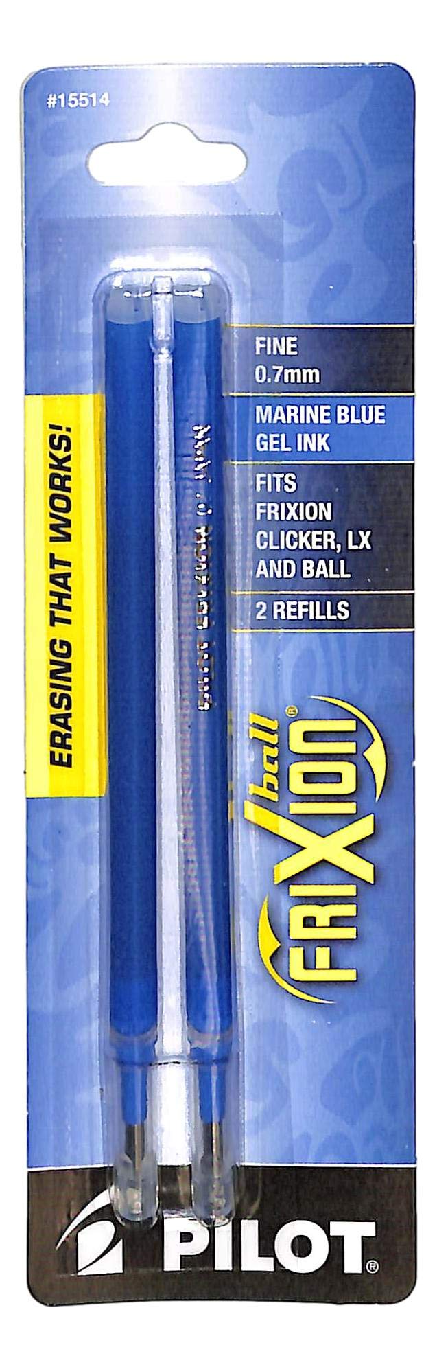 PILOT FriXion Gel Ink Refills For Clicker, LX & Ball Pens, Fine Point (0.7mm), Marine Blue Ink, 2-Pack (15514)