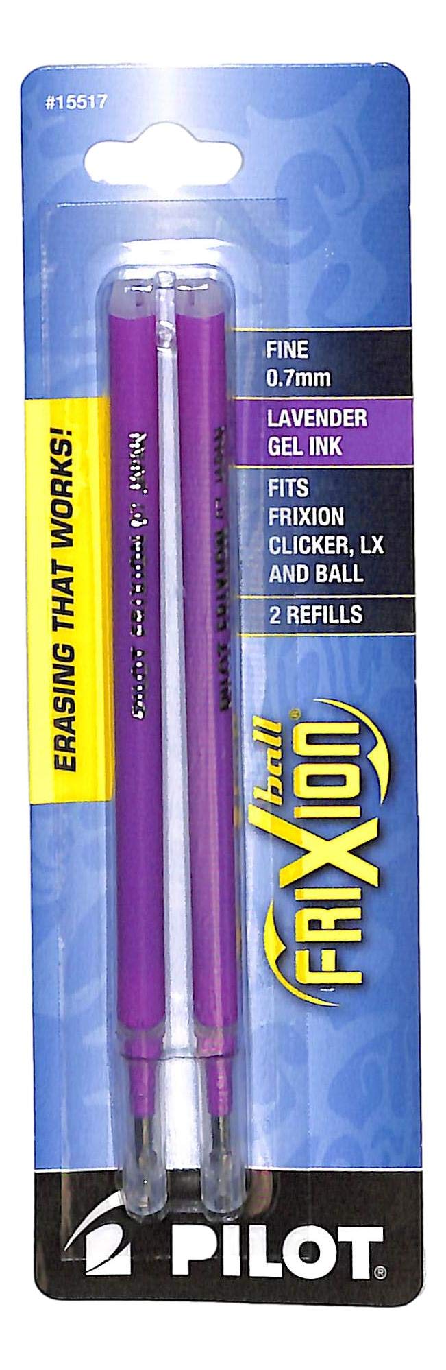 PILOT FriXion Gel Ink Refills For Clicker, LX & Ball Pens, Fine Point (0.7mm), Lavender Ink, 2-Pack (15517)