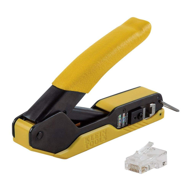 Klein Tools 80017 Data Cable Crimper and Modular Data Plug CAT6 50-Pack Tool Kit, Pass-Thru Installation Tool Kit, 2-Piece Crimper + 50 RJ45 Plugs