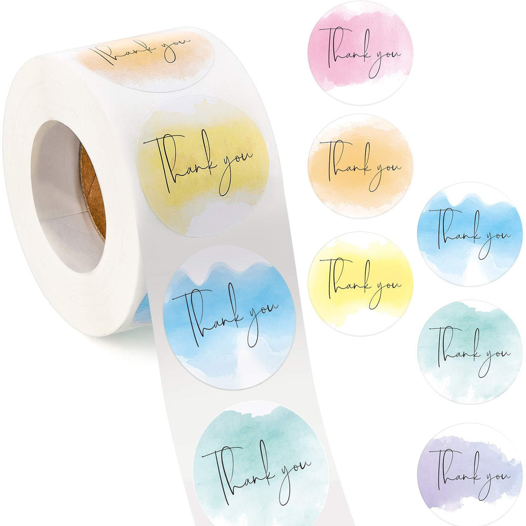 1200 Pieces Watercolor Thank You Roll Stickers Labels for Small Business, Customer Thank Stickers 1.5 Inch Round Adhesive Thank You Labels for Packaging Bags, Boxes, Envelopes, Presents Decorations