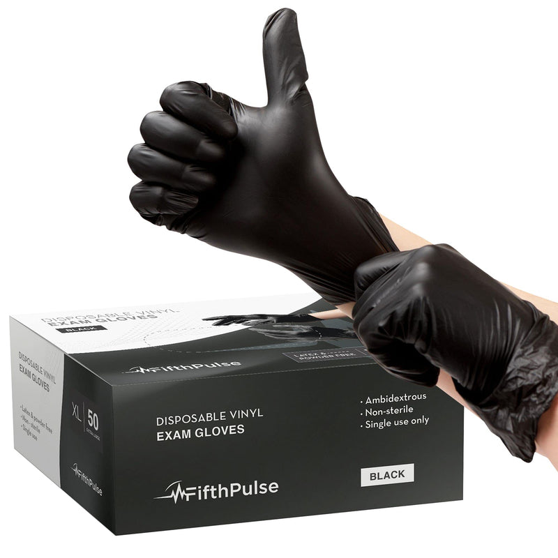 Black Vinyl Disposable Gloves X Large 50 Pack - Latex Free, Powder Free Medical Exam Gloves - Surgical, Home, Cleaning, and Food Gloves - 3 Mil Thickness X-Large (Pack of 50) Black
