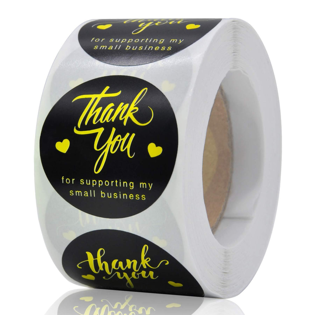 1.5 inch Thank You for Supporting My Small Business Stickers, Black Thank You Round Labels, Custom Sticker for Bakeries, Crafters & Small Business Owners, 500 Labels Per Roll Gold 1.5inch