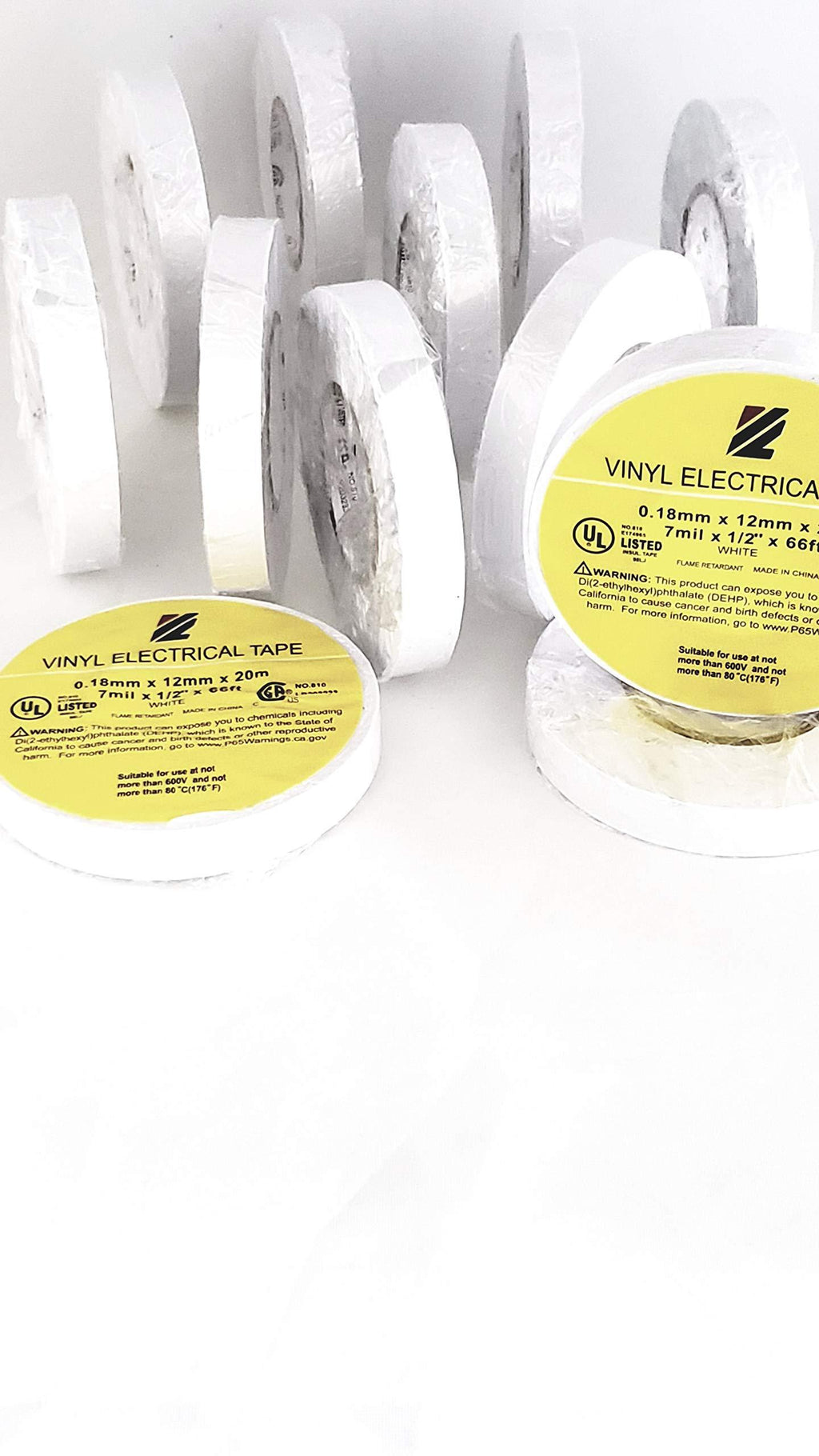 Electrical Tape 1/2" x 66' Pack of 1 ROLL, White Flame retrardant