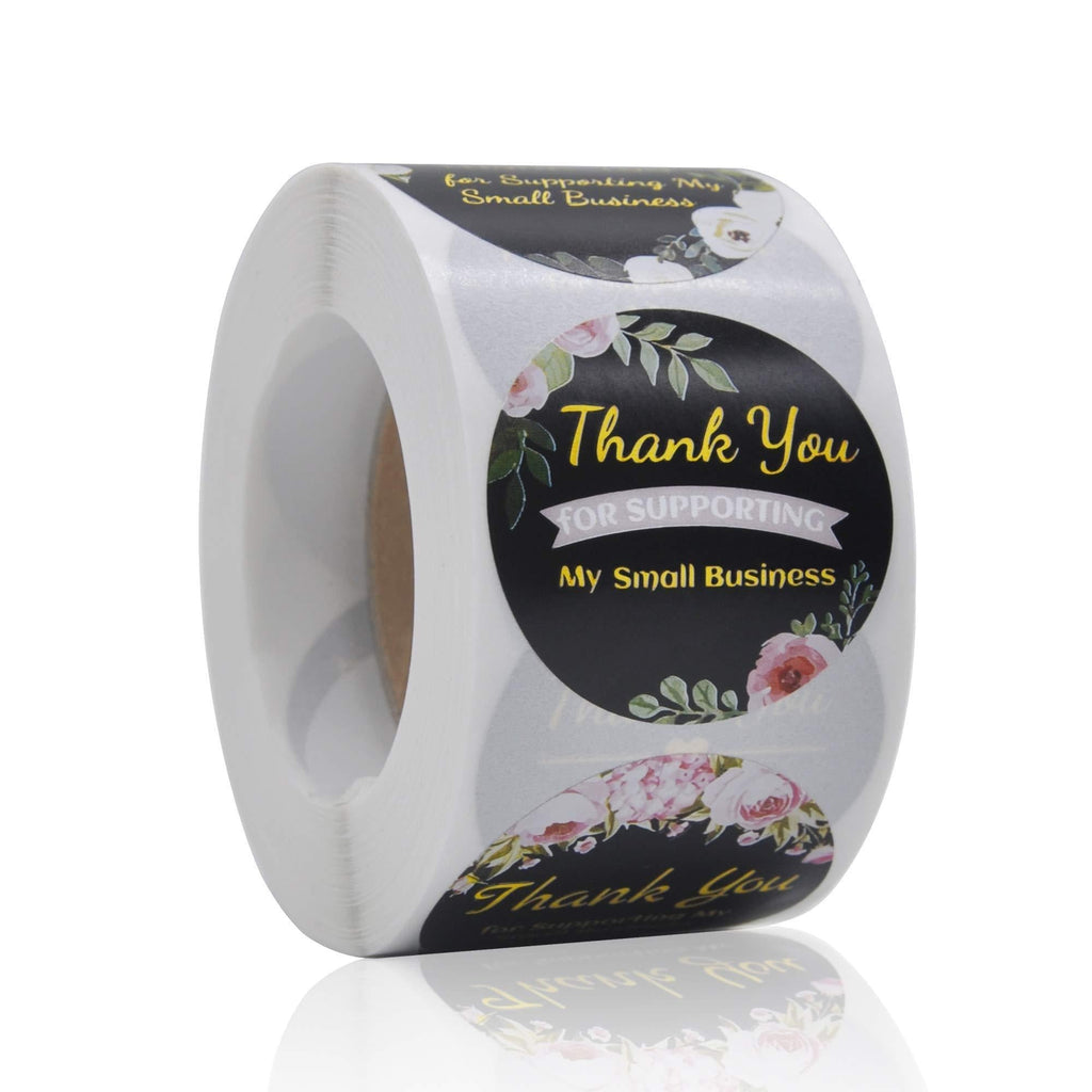 1.5 inch Thank You for Supporting My Small Business Stickers, Black Thank You Round Labels, 8 Styles, Custom Sticker for Bakeries, Crafters & Small Business Owners, 500 Labels Per Roll