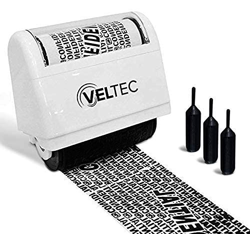 Veltec Identity Protection Address Blocker Anti-Theft Roller Guard Stamp Wide 3 Pack Refills (White) White