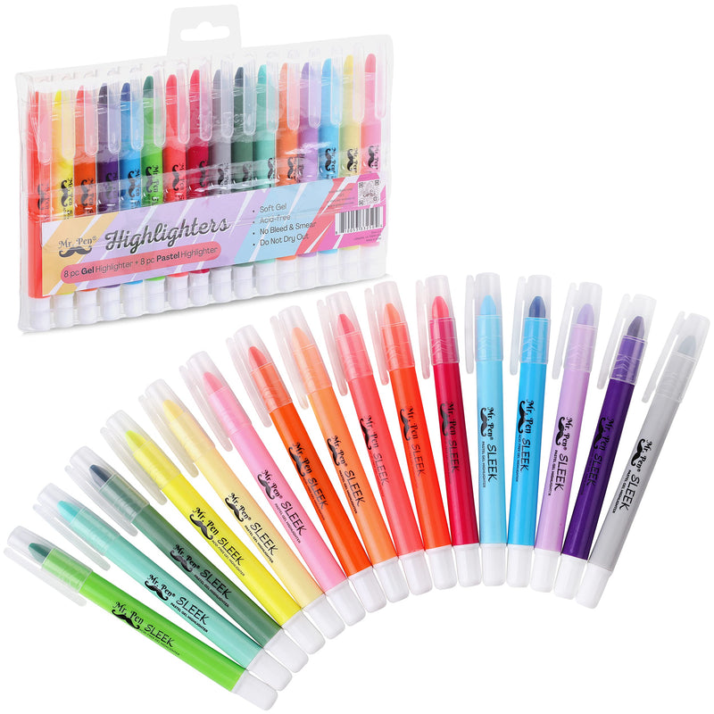 Mr. Pen- No Bleed Gel Highlighter, 16 Pcs (8 Pastel Colors and 8 Vibrant Colors), Bible highlighters, Highlighters Assorted Colors, Gel Highlighters, Gel bible Highlighters, Bible Highlighters No Bleed